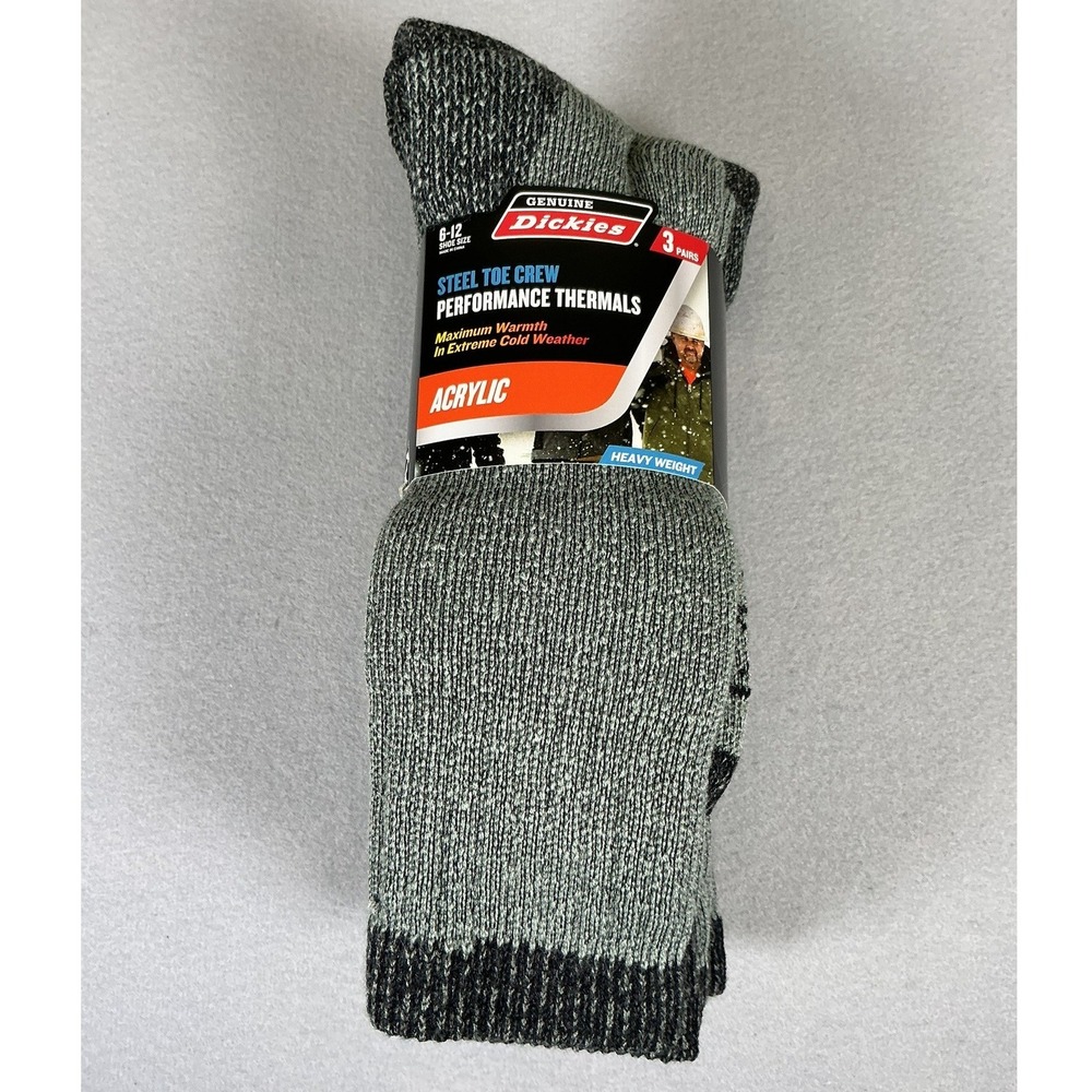 Genuine Dickies Mens 3 Pack Steel Toe Crew Performance Thermal Socks‎ Grey 6-12
